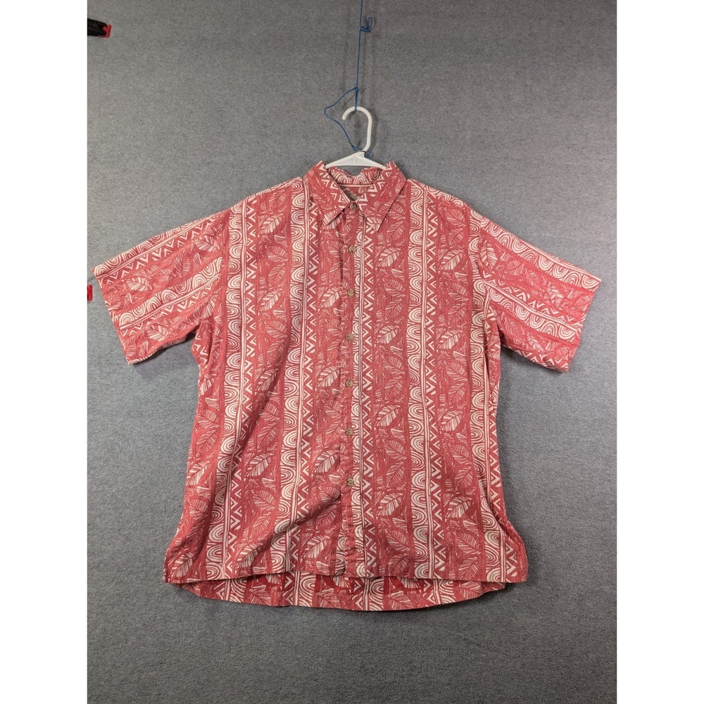 VTG Cooke Street Honolulu Aloha Shirt L Hawaiian Camp Red Tribal Cotton USA Made